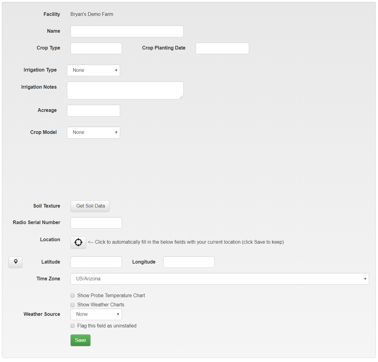 Field Setup Page